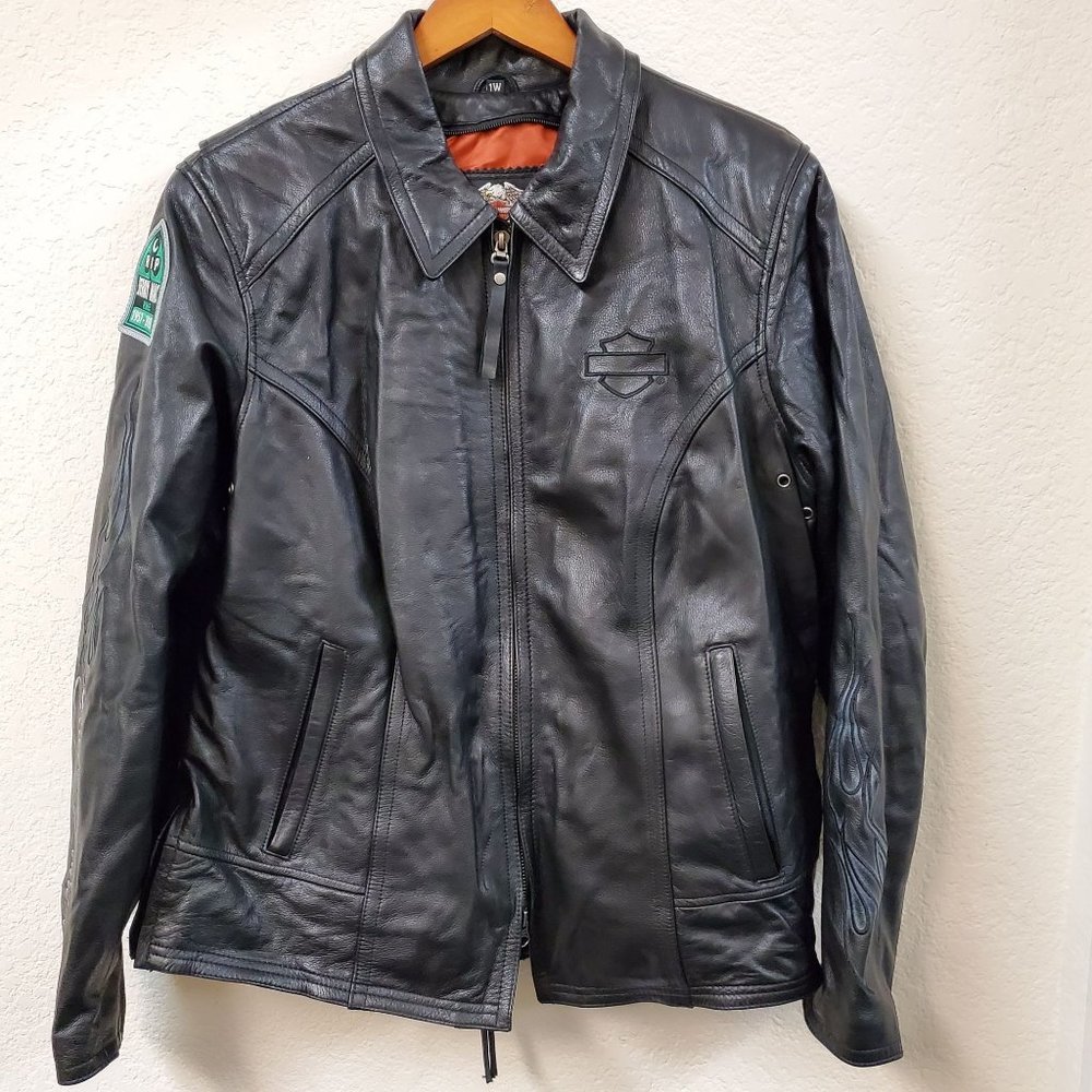 Harley-Davidson 100% Leather Embroidered Flames and Signature Size 1W